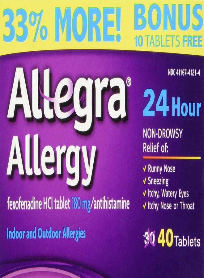 CHATTEM Allegra Allergy 40 Tablets (Bonus Pack - 33% More) 24 Hour Protection - Non Drowsy - Image 1